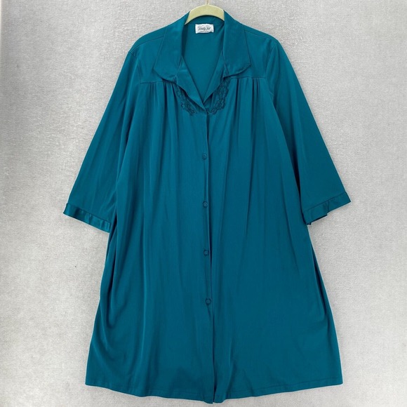 Vanity Fair Shirt Nightgown Women LARGE Button Front Long Sleeve Nylon Blue Midi - Picture 1 of 14
